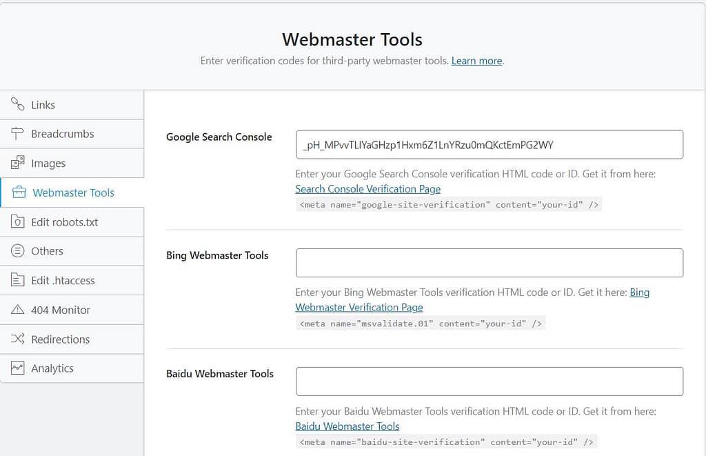 Rank Math Webmaster Tools