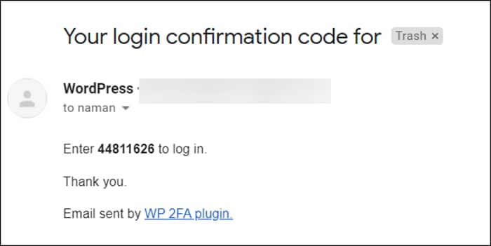 wp 2fa confirmation mail